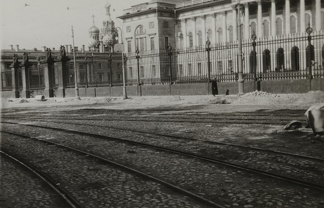 View of street with rail tracks, Leningrad