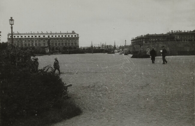 View of men in grassy park, Leningrad