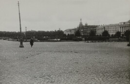 View of individual in cobblestone plaza, Leningrad