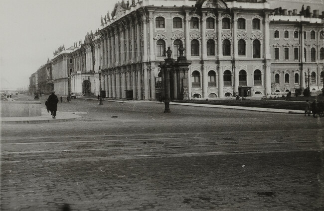 Street scene with buildings and pedestrians, Leningrad