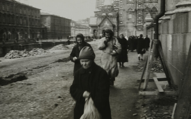 Old people leaving Church of the Resurrection, Leningrad