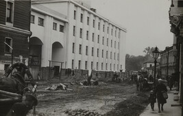 View of road construction and horse draw-carts, Moscow