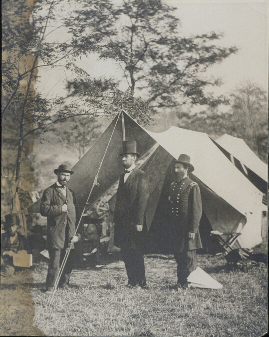 Detective Allan Pinkerton, President Abraham Lincoln and General John A. McClernand at Antietam, Maryland