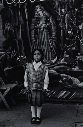 Schoolgirl and Virgin of Guadalupe Backdrop, Momostenango, number 17, from the portfolio, Itinerant...