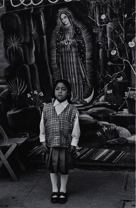 Schoolgirl and Virgin of Guadalupe Backdrop, Momostenango, number 17, from the portfolio, Itinerant Images of Guatemala