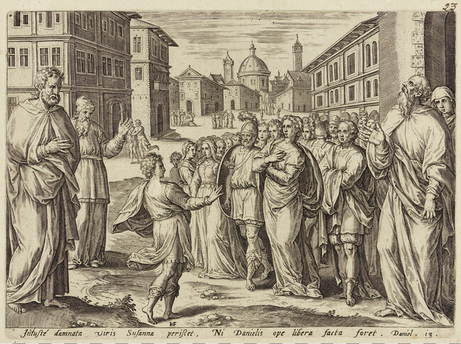 Daniel Intervening on Behalf of Susanna ; Daniel Questions the Elders, plate 3 from the set 