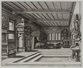 Interior with Buffet, Entrance Portal, and Canopy Bed, plate 5 from Scenographiae sive Perspectivae...