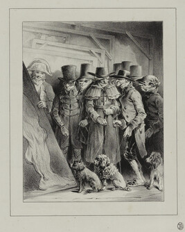 Caricature of a Group of Men Visiting Artist's Studio