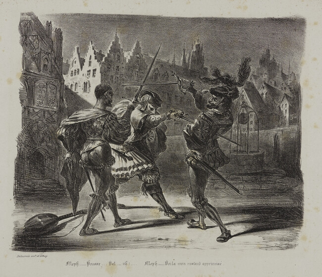 Duel de Faust et de Valentin (Faust and Valentin Engage in a Duel), from Albert Stapfer's French translation of Johann Wolfgang von Goethe’s Faust