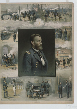 Grant from West Point to Appomattox (series of pictures of the Civil War, surrounding portrait of...