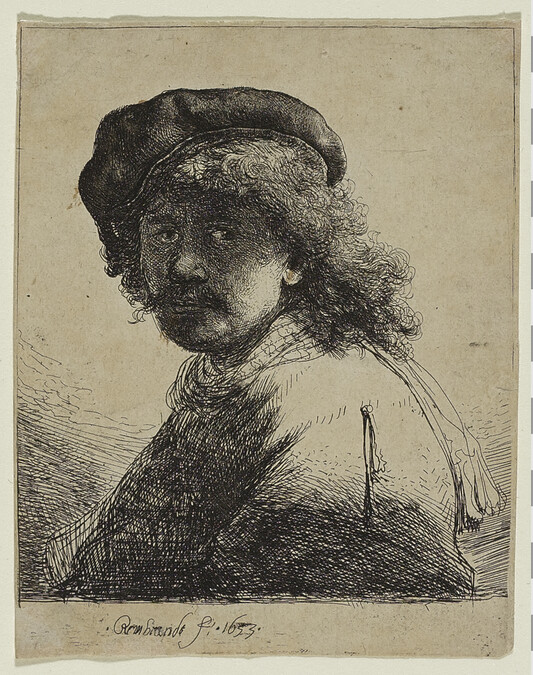Self-Portrait in a Cap and Scarf with the Face Dark: Bust