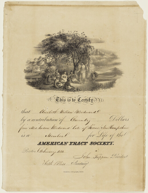Certificate of membership in the American Tract Society