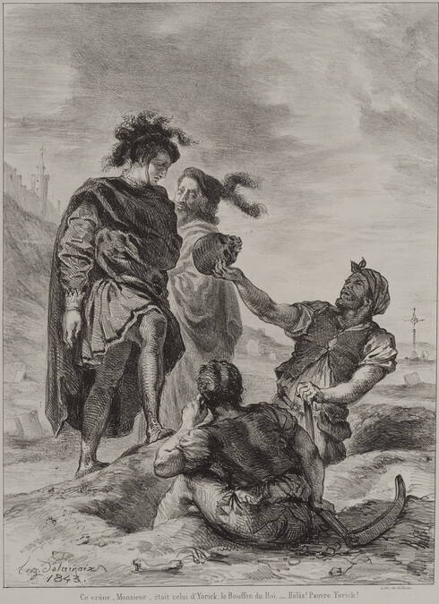 Hamlet et Horatio Devant les Fossoyeurs (Hamlet and Horatio before the Gravediggers), from Hamlet, Treize Sujets Dessines par Eug. Delacroix, Act V, Scene 1