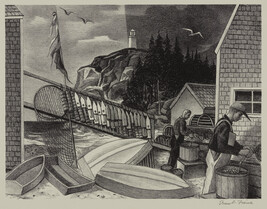 Fisherman's Cove, Maine ; Baiting the Line, Monhegan Island ; Fisherman, Monhegan