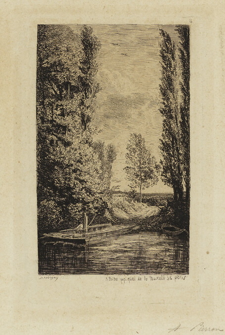 Le Bac, Souvenir des Îles de Bezons (The Ferry, Memory of the Bezons Islands), from Eaux-fortes par Daubigny (Etchings by Daubigny)