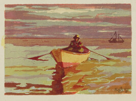 Untitled - water (sea) at sunset, man rowing boat