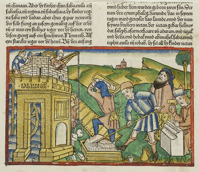 Building the Tower of Babel, page LX from the Koberger Bible