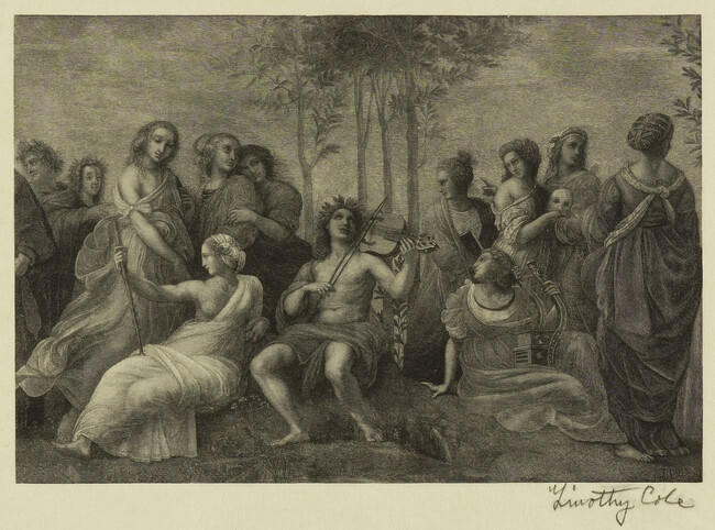 Apollo sitting on Parnassus surrounded by the muses and famous poets, Plate 228 from Old Italian Masters