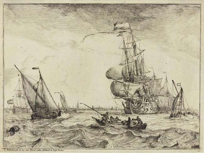 View of Amsterdam and Six Men in a Boat