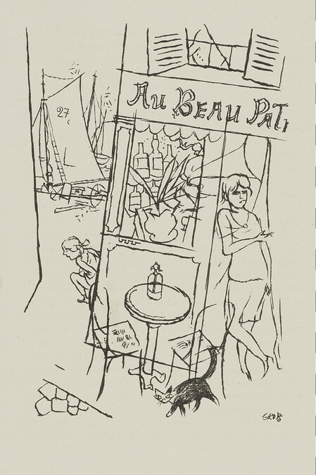 Cafe Au Beau Patron (Francesse), illustration from Port D'Eaux-Mortes by Pierre Mac Orlan