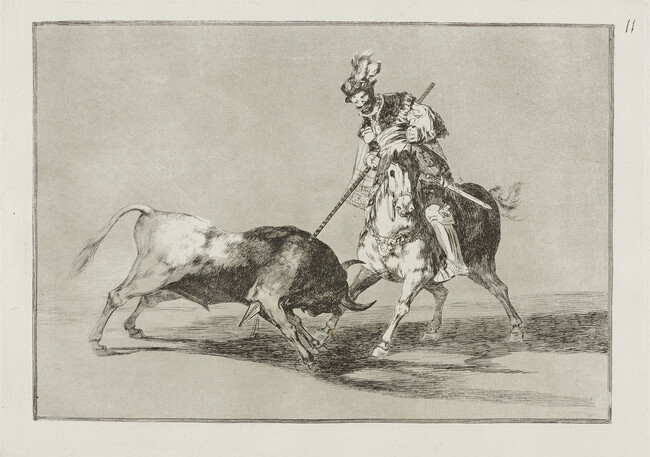 The Cid Campeador Spearing Another Bull (El Cid Campeador Lanceando Otro Toro), plate number 11; from the series Tauromaquia