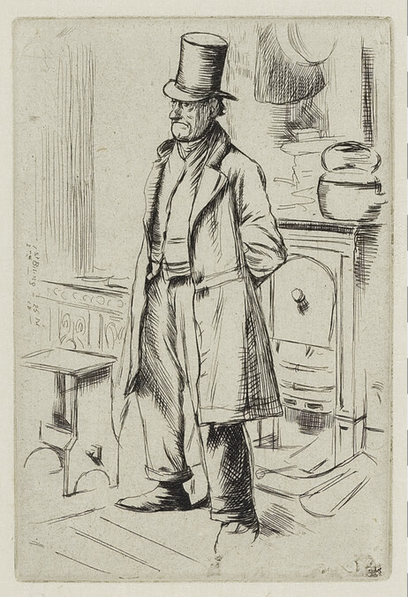 Old Man in Top-Hat Standing Before a Stove