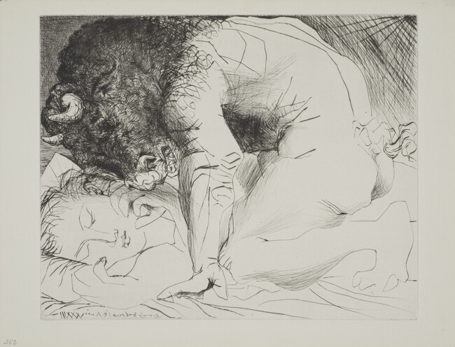 Minotaur Caressing a Sleeping Woman (Minotaure caressant une dormeuse), from The Vollard Suite