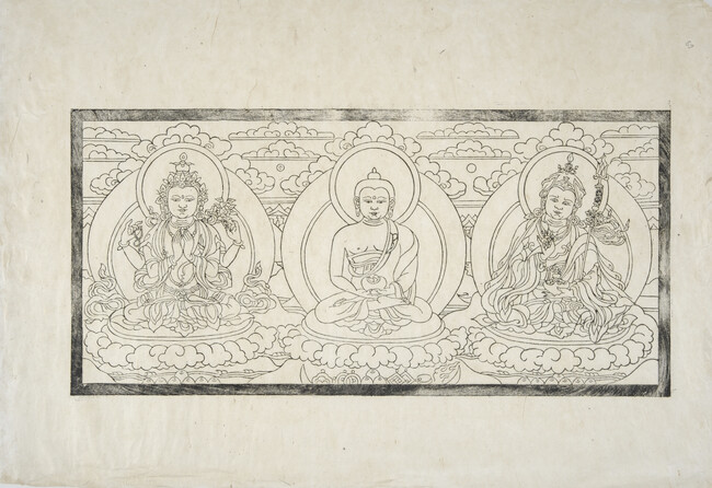 Tri-Kaya: Chen-Rezi, Od Pag Med, Guru Rinpoche (Skt. Avalokiteshvara, Amitabha, Padmasambhava)