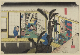 Travelers and Hostesses at an Inn at Akasaka (Akasaka ryosha shofu no zu) Station 37 from the series...