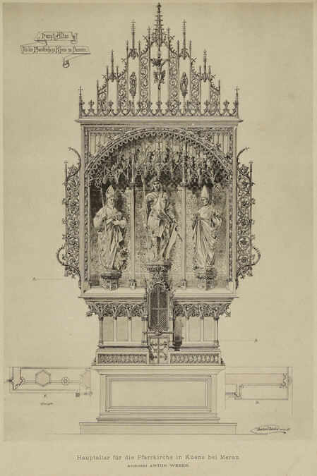 Hauptaltar fur die Pfarrkirche in Kuens bei Meran (Architectural Drawings and Designs for Monuments: Main Altar for Pilgrim Church in Kuens by Meran)