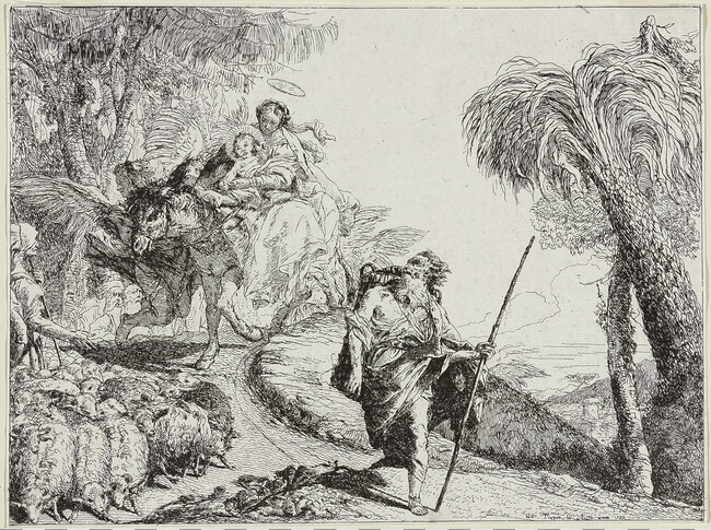 The Holy Family Decending a Forest Path, Near a Flock and Some Shepherds, from the series Flight into Egypt.