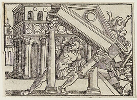 Samson Kills the Philistines and Himself, from the book Biblicae Historiae