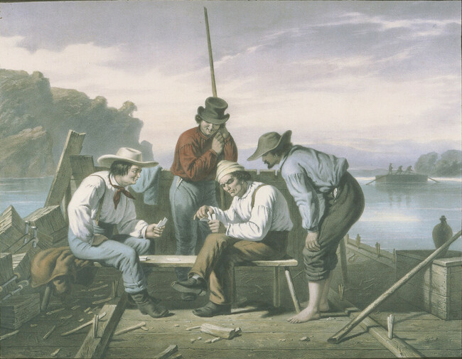 In a Quandry, Mississippi Raftsmen Playing Cards