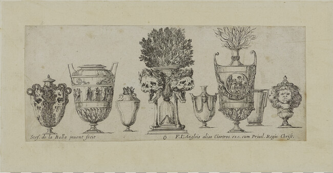 Ornamental Panel of Eight Vases, plate 6 from Raccolta di vasi diversi (Collection of Diverse Vases)