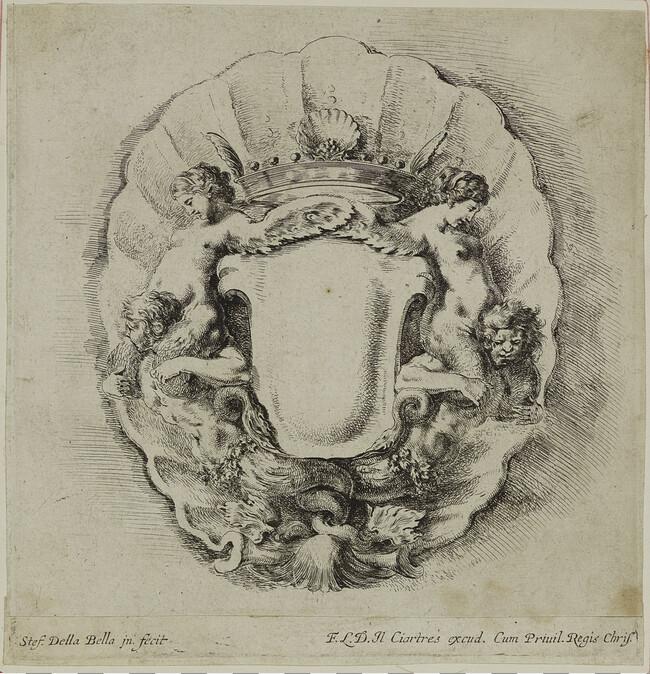 Cartouche with Scallop Shell and Blank Escutcheon, plate 7 from Raccolta di varii capricii et nove inventioni di cartelle et ornamenti (Collection of Various Caprices and Nine Inventions of Plaques and Ornaments)