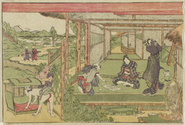 The House of Kampei. Saibei quarrelling with Kampei regarding money advanced for his wife Okaru, number...