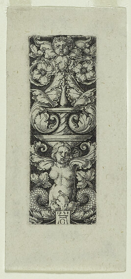 Ornamental Panel with a Candelabrum Containing a Child's Head and a Woman with Two Fish Tails

