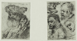 Copy of Rembrandt's Etching of a Bearded Man Wearing a Velvet Cap with a Jewel Clasp (H.150) and Three...