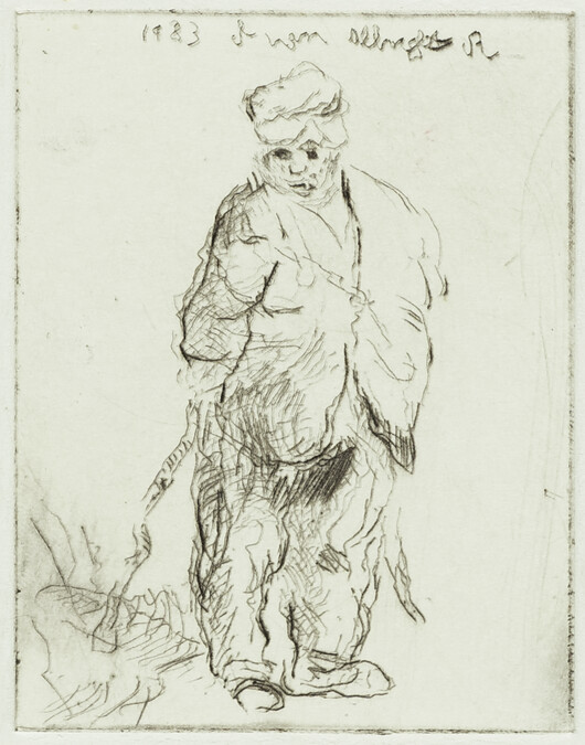 Copy of Rembrandt's Etching of Ragged Peasant with his Hands Behind Him, Holding a Stick (H.16)