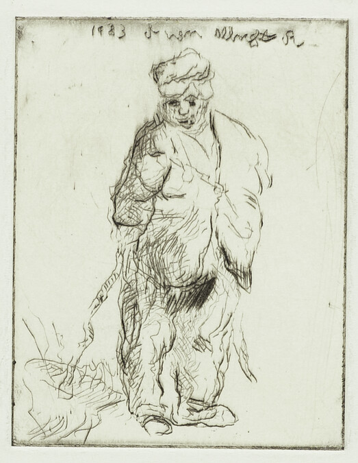 Copy of Rembrandt's Etching of Ragged Peasant with his Hands Behind Him, Holding a Stick (H.16)