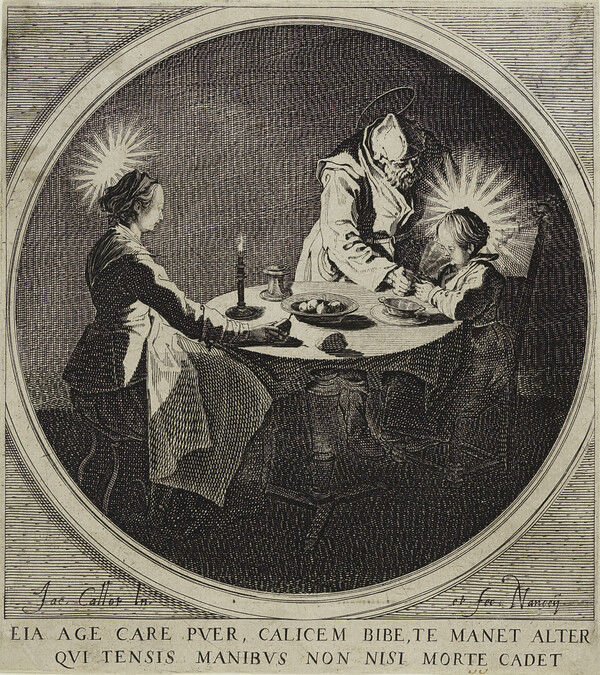 La Sainte Famille à Table (The Holy Family at the Table) ; Le Bénédicité (The Blessing) ; Le Saint Joseph faisant boire l'enfant Jésus (Saint Joseph Giving the Christ Child a Drink), from the series L'enfance et la vie public de Jésus (The Childhood and Public Life of Jesus)