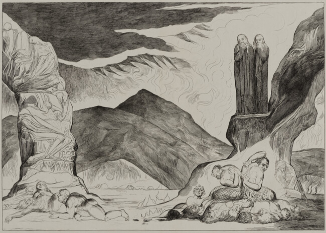 The Circle of the Falsifiers: Dante and Virgil Covering their Noses Because of the Stench, from Dante's Inferno (Canto XXIX)