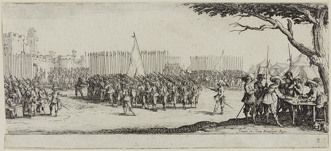 L'Enrôlement des troupes (The Recruitment of Troops ; The Enlisting of the Troops), Plate 2 from the series Les Grandes Misères et malheurs de la guerre (The Large Miseries and Misfortunes of War)