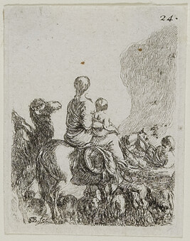 A Woman and Child on Horseback with a Camel, plate 24 from Diverses figures et griffonements (Diverse...