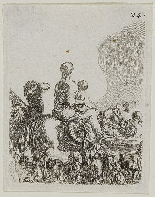 A Woman and Child on Horseback with a Camel, plate 24 from Diverses figures et griffonements (Diverse Figures and Sketches)