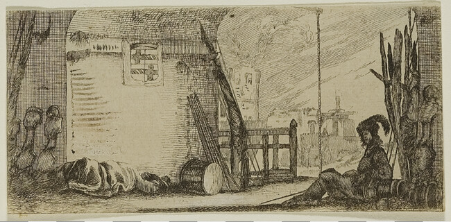 Soldiers Resting in a Archway, from Desseins de quelque conduites de troupes canons et attaques de ville faictes par de la Bella