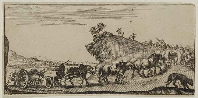 Cannon pulled by Horses, from Desseins de quelque conduites de troupes canons et attaques de ville faictes par de la Bella