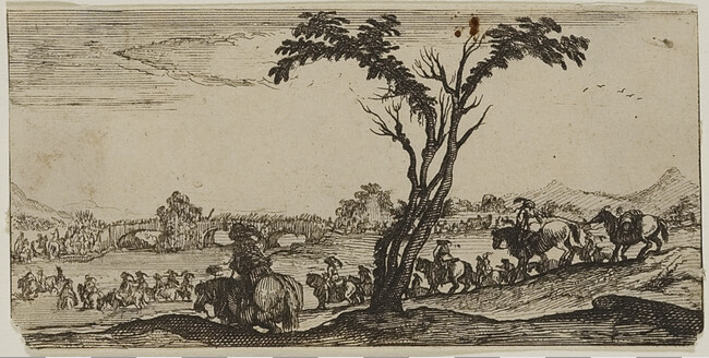 Cavalry Crossing a River, from Desseins de quelques conduites de troupes canons et attaques de ville faictes par de la Bella