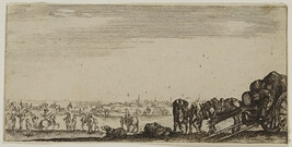 Wagon with grazing Horses, from Desseins de quelques conduites de troupes canons et attaques de ville...