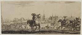 Cavalry entering a village, from Desseins de quelques conduites de troupes canons et attaques de ville...